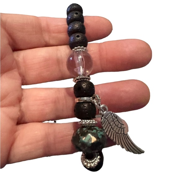 Set of 4 Boho Style Black and Silver Elastic Bracelet Set - Picture 6 of 7